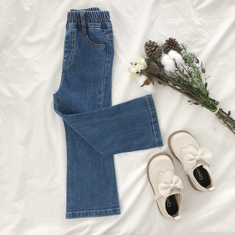 2-8T малки дънки за бебета и момичета Ежедневни обикновени еластични дънкови панталони Елегантно детско долнище Пролетно лято Облекло за панталони за момичета