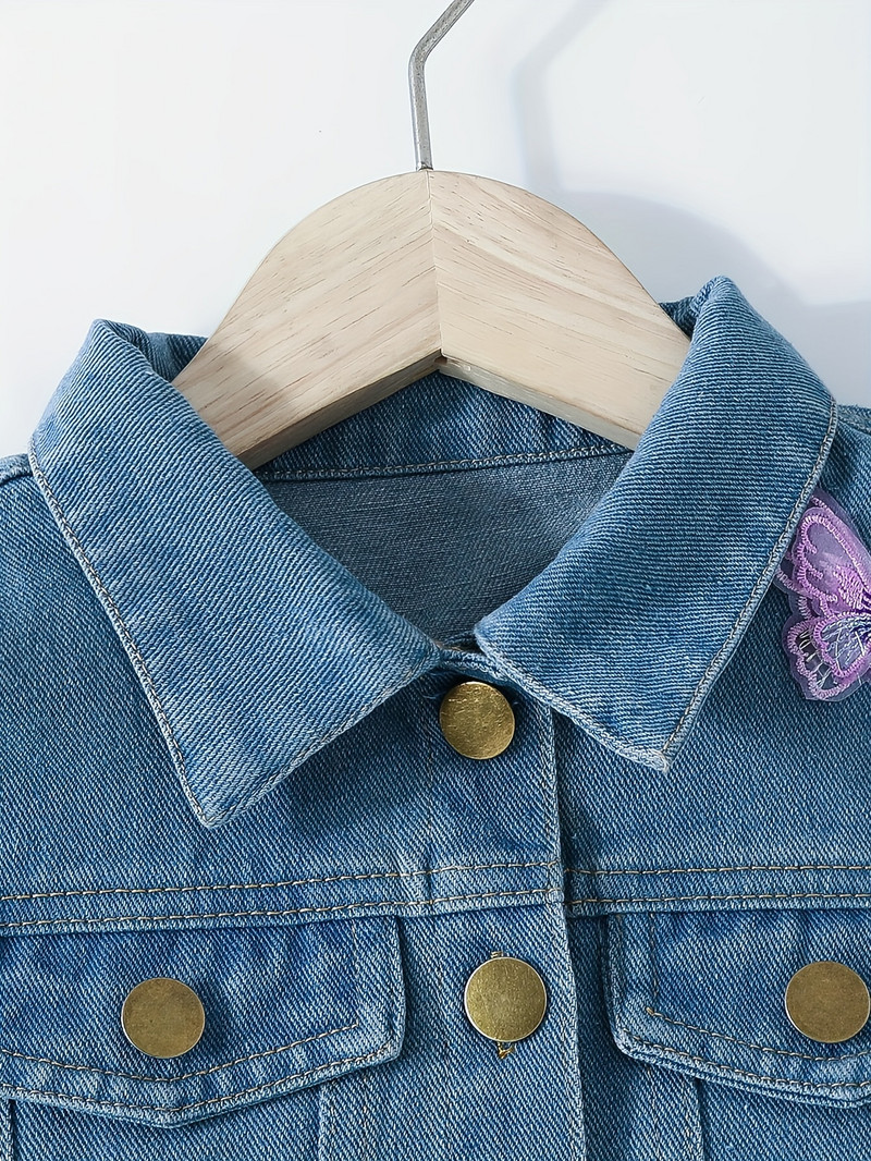 Τζιν γιλέκο για κορίτσια, πέτο πεταλούδας, πολυχρηστικό λουλουδάτο τζιν γιλέκο, ανοιξιάτικο και φθινόπωρο casual παλτό