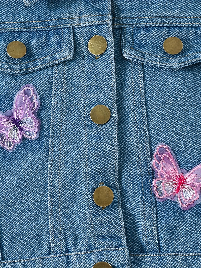 Τζιν γιλέκο για κορίτσια, πέτο πεταλούδας, πολυχρηστικό λουλουδάτο τζιν γιλέκο, ανοιξιάτικο και φθινόπωρο casual παλτό