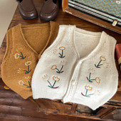 2023 Toamna Bebeluși Fetițe Vestă Bumbac Broderie Fără Mâneci Tricotate Nasturi Bebeluși Fete Vestă 1-6 Ani Fete Manton Subțire Cardigan