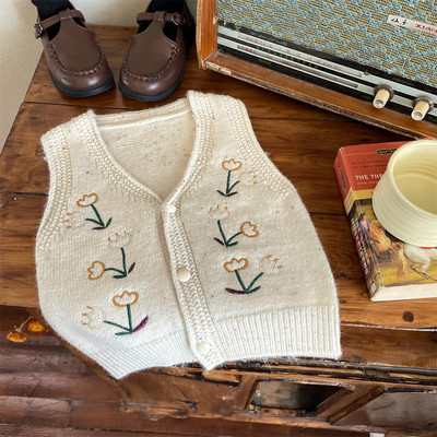 2023 Toamna Bebeluși Fetițe Vestă Bumbac Broderie Fără Mâneci Tricotate Nasturi Bebeluși Fete Vestă 1-6 Ani Fete Manton Subțire Cardigan
