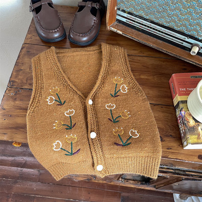 2023 Toamna Bebeluși Fetițe Vestă Bumbac Broderie Fără Mâneci Tricotate Nasturi Bebeluși Fete Vestă 1-6 Ani Fete Manton Subțire Cardigan