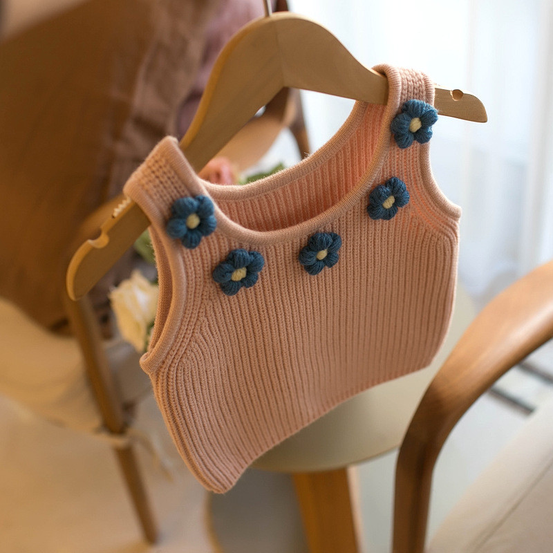 Άνοιξη 2023 Παιδικό πουλόβερ φανελάκι Baby Girls` Candy Color Five Blossom Suspender Γιλέκο Ευέλικτο φανελάκι πουλόβερ για κορίτσια