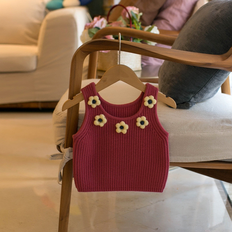 Άνοιξη 2023 Παιδικό πουλόβερ φανελάκι Baby Girls` Candy Color Five Blossom Suspender Γιλέκο Ευέλικτο φανελάκι πουλόβερ για κορίτσια