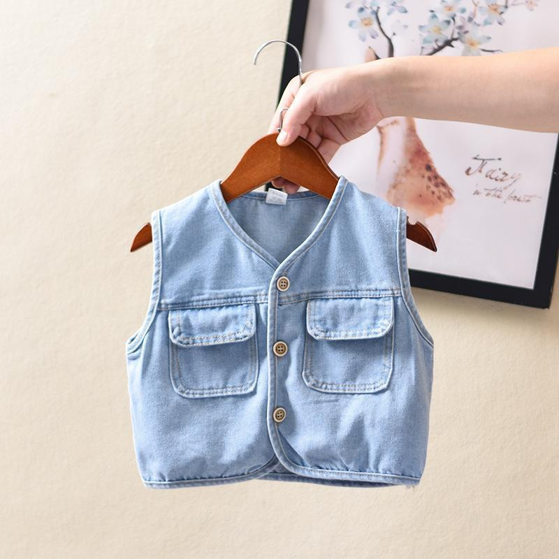Απλό γιλέκο για νήπια και κοριτσάκια για αγόρια μονόστομο τζιν παιδικό γιλέκο άνοιξη φθινόπωρο για 1-7 χρόνια