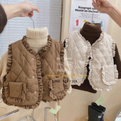 Vestă de toamnă iarnă pentru fete 1-6 ani Haine caldă îngroșată pentru copii Poartă pentru copii Vestă de exterior din dantelă Vestă caldă pentru copii Palton de pluș