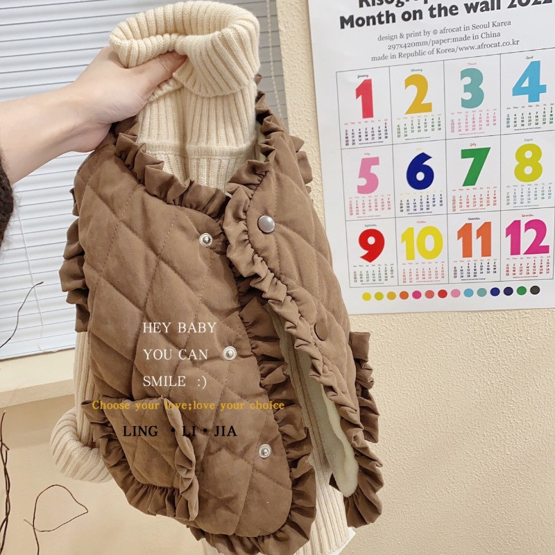 Φθινοπωρινό χειμωνιάτικο γιλέκο για κορίτσια 1-6Y Βρεφικά χοντρά ζεστά ρούχα Παιδικά φορούν δαντέλα έξω γιλέκο Παιδικό ζεστό γιλέκο βελούδινο παλτό
