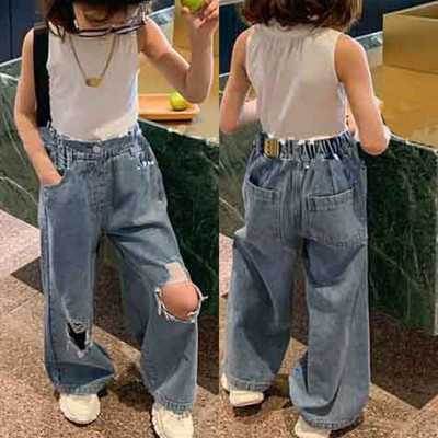 2021 Primavara Vara Toamna Fete Cool Hole Jeans Pantaloni Bebe Copii Copii Denim Pantaloni