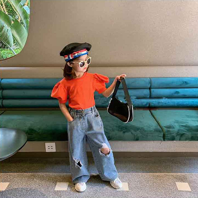 2021 Пролет Лято Есен Момичета Готини дънкови панталони с дупки Бебешки Детски Детски дънкови панталони