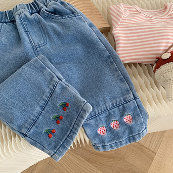 2023 Пролет Есен Момичета Сладки панталони с дънки с бродерия Бебешки Детски ежедневни дънкови панталони