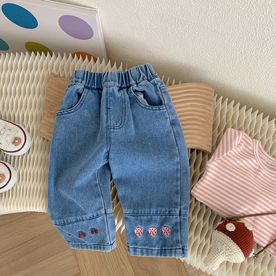 2023 primăvară toamnă fete drăguț broderie blugi pantaloni bebeluși copii copii casual pantaloni denim