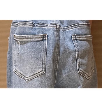 2023 пролетни дрехи за момичета Детски прави широки дънки със скъсани дупки Панталони с ластик на талията Детски тийнейджърски дънкови широки панталони miss