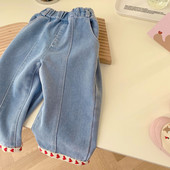2023 Primăvară Fete Cute Heart Jeans Pantalon Bebeluș Copii Copii Pantaloni Largi Denim