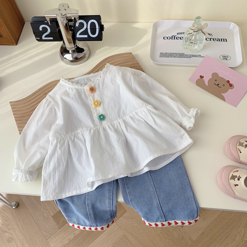 2023 Пролетни момичета Сладки сърцевини Дънки Панталон Бебешки Деца Детски широки дънкови панталони