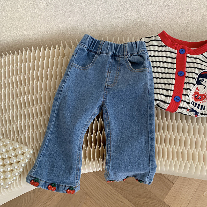 2023 пролет есен момичета сладки черешови дънки панталон бебешки деца детски дънкови панталони