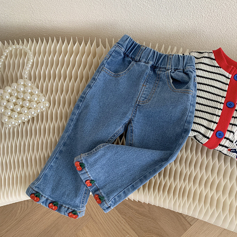 2023 пролет есен момичета сладки черешови дънки панталон бебешки деца детски дънкови панталони
