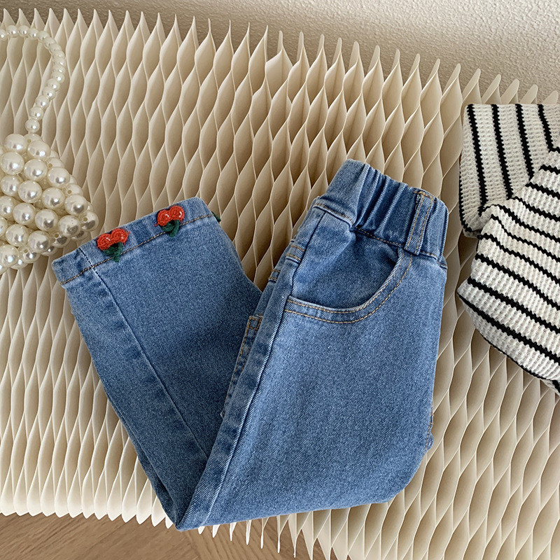 2023 пролет есен момичета сладки черешови дънки панталон бебешки деца детски дънкови панталони