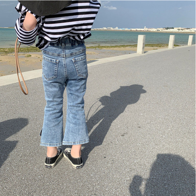 2-8T Модни дънки за момичета Прохождащо дете Бебешки пролетни дрехи Еластичен дънков панталон с висока талия Елегантни сладки сладки панталони Streetwear