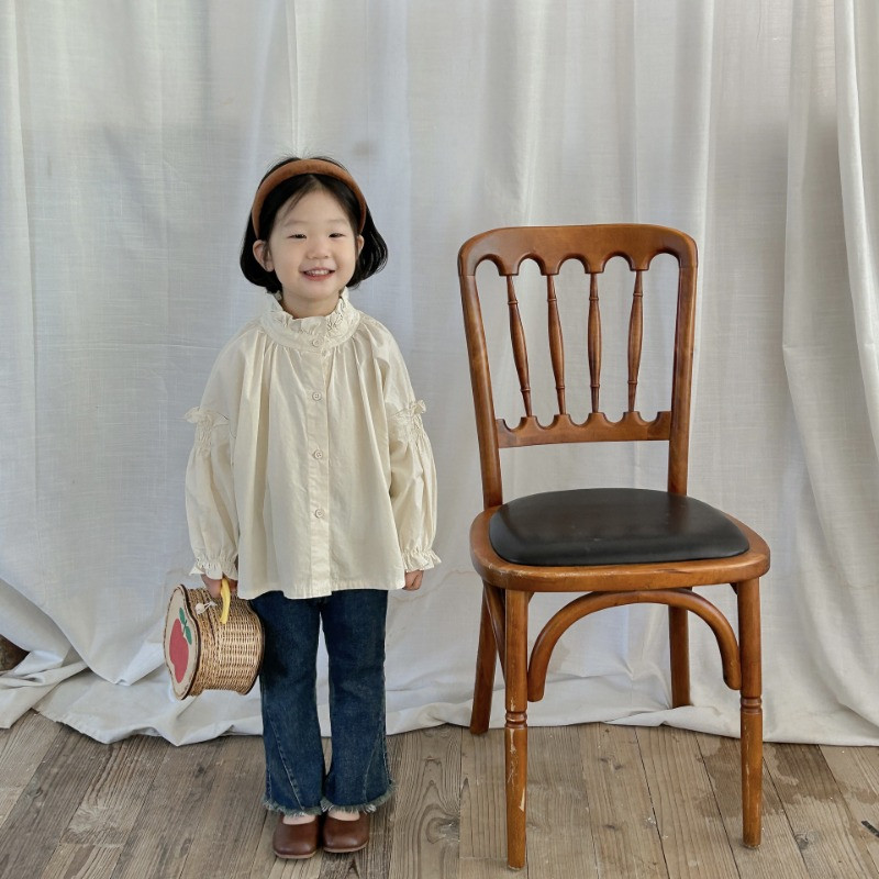 Клеш панталони за момичета в корейски стил Едноцветни пачуърк дънки с необработени ръбове за деца Универсални дънкови панталони