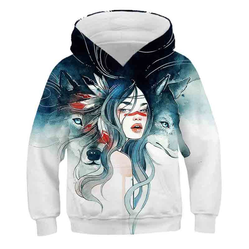 2023 година Wolf 3d Printed Hoodie момчета Есен Зима Ежедневен пуловер момчета Анцуг Модни момчета Дрехи 4-14 години качулки