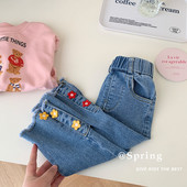 2023 Primăvară Fete Drăguț Broderie Flori Pantaloni Blugi Pantaloni Denim