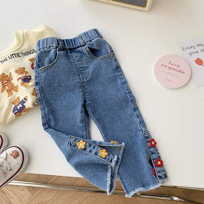 2023 Primăvară Fete Drăguț Broderie Flori Pantaloni Blugi Pantaloni Denim