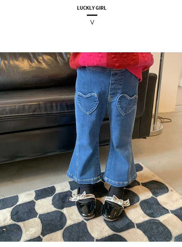 2023 Пролет Есен Момичета Сладки кльощави дънки Панталон Бебешки Деца Деца Дънкови панталони с дизайн на сърце