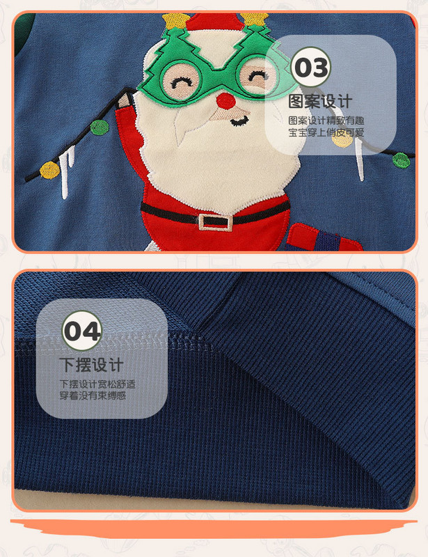 Дрехи с качулка за момче Есенни фланелки Памучни коледни суичъри Момичета Двуцветен пачуърк пуловер Ежедневно горнище с принт на Дядо Коледа