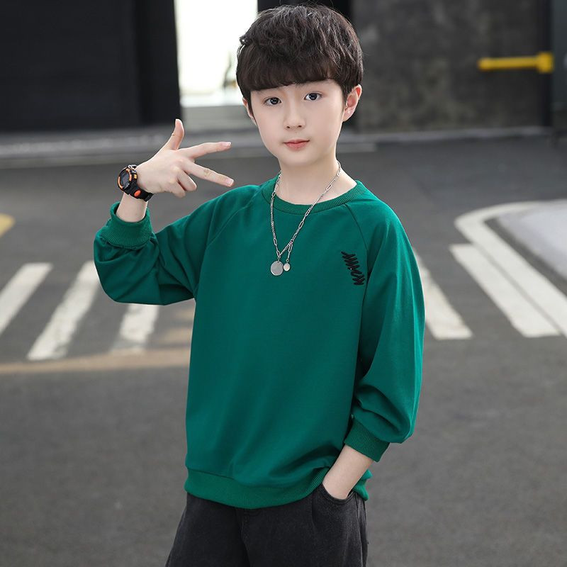 2023 Нови детски дрехи, тениска за момчета, кръгло деколте, дълъг ръкав, пролет, есен, ежедневни едноцветни пуловери с букви