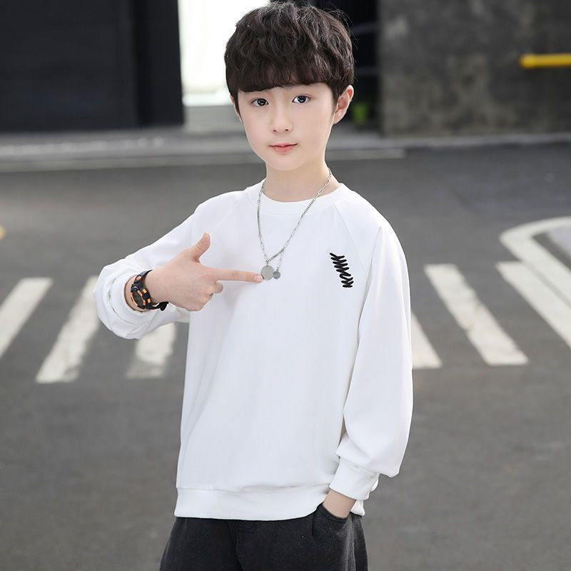 2023 Нови детски дрехи, тениска за момчета, кръгло деколте, дълъг ръкав, пролет, есен, ежедневни едноцветни пуловери с букви