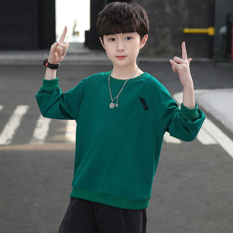 2023 Нови детски дрехи, тениска за момчета, кръгло деколте, дълъг ръкав, пролет, есен, ежедневни едноцветни пуловери с букви