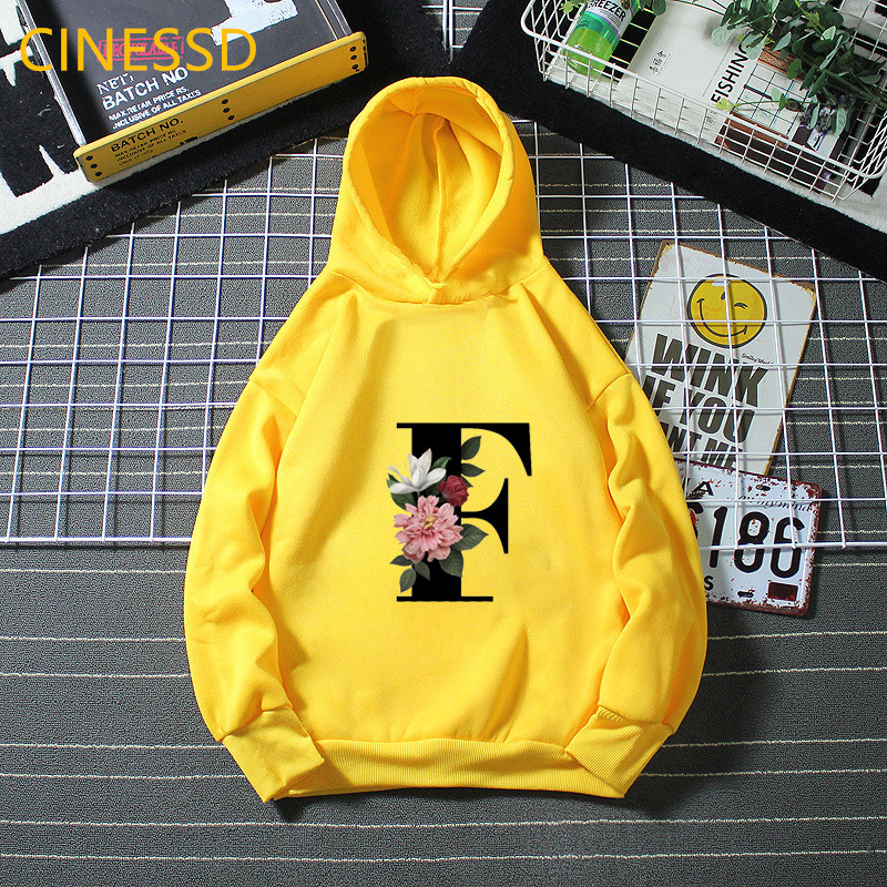 2021 Нови цветя Английска азбука AJ Print Детски суичъри с качулка Зимни бебешки момичета Сладки бели и жълти суичъри с качулка Горнища