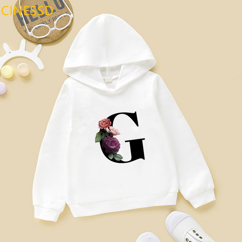 2021 Нови цветя Английска азбука AJ Print Детски суичъри с качулка Зимни бебешки момичета Сладки бели и жълти суичъри с качулка Горнища