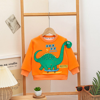 Тениска с дълги ръкави за момчета Есенна мода Пуловер с анимационни динозаври 2-10 години Нови детски ежедневни горнища с кръгло деколте