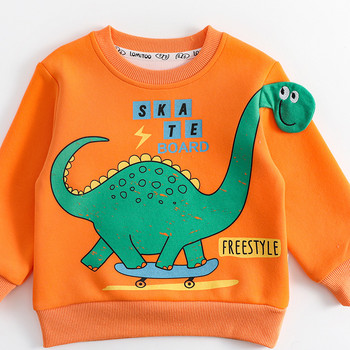 Тениска с дълги ръкави за момчета Есенна мода Пуловер с анимационни динозаври 2-10 години Нови детски ежедневни горнища с кръгло деколте