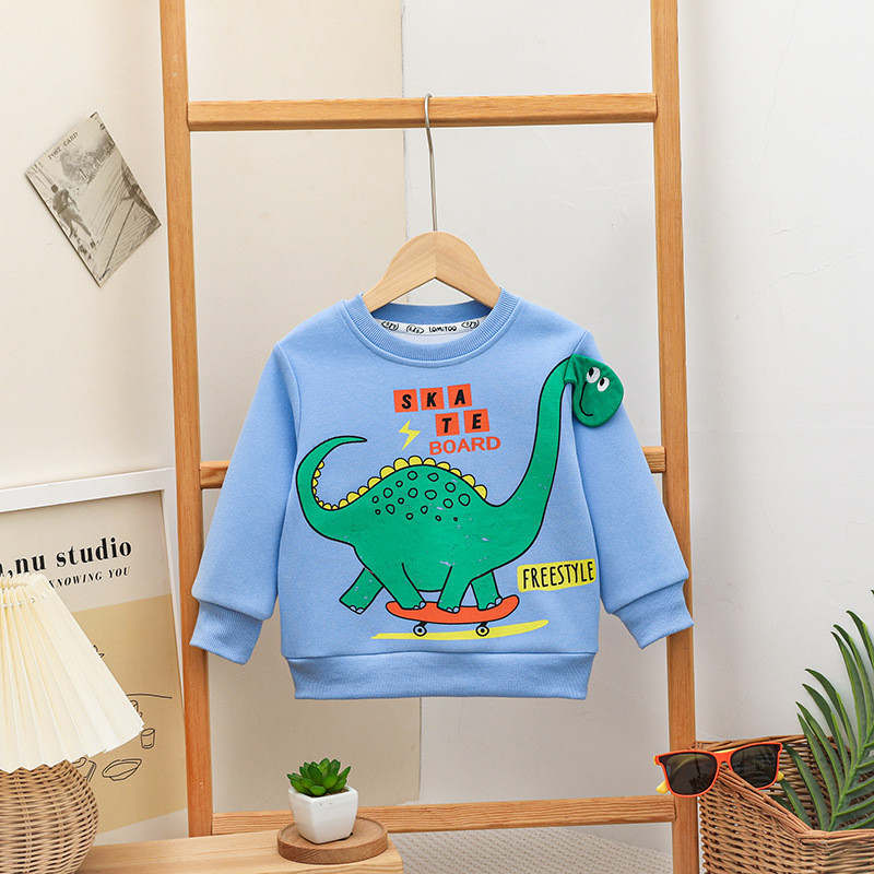 Тениска с дълги ръкави за момчета Есенна мода Пуловер с анимационни динозаври 2-10 години Нови детски ежедневни горнища с кръгло деколте