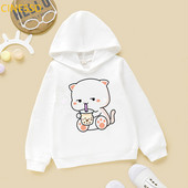 Harajuku Kawaii Cat Love Boba Cartoon Hoodie Baby Boys Girls Φούτερ Χειμερινή Άνοιξη Top Παιδικά Ρούχα Λευκά Παιδικά Fleece