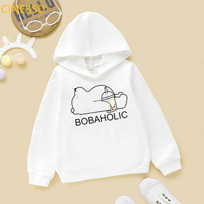 Harajuku Kawaii Cat Love Boba Cartoon Hoodie Baby Boys Girls Φούτερ Χειμερινή Άνοιξη Top Παιδικά Ρούχα Λευκά Παιδικά Fleece