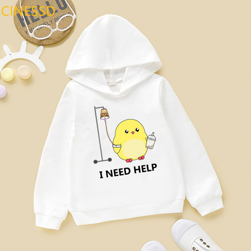 Harajuku Kawaii Cat Love Boba Cartoon Hoodie Baby Boys Girls Суичър Зима Пролет Горнище Детски дрехи Бели детски полар