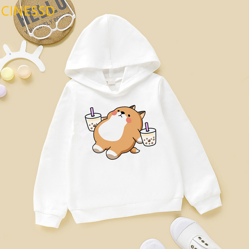 Harajuku Kawaii Cat Love Boba Cartoon Hoodie Baby Boys Girls Суичър Зима Пролет Горнище Детски дрехи Бели детски полар