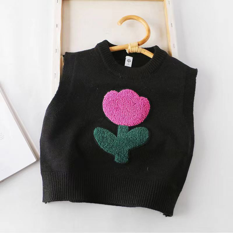 Bērnu veste bērniem, bieza veste, trikotāžas virsdrēbes, puķu veste meitenēm 2023. gada rudens ziemas kokvilnas bezpiedurkņu jakas ikdienas lietošanai