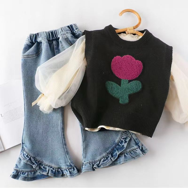 Bērnu veste bērniem, bieza veste, trikotāžas virsdrēbes, puķu veste meitenēm 2023. gada rudens ziemas kokvilnas bezpiedurkņu jakas ikdienas lietošanai