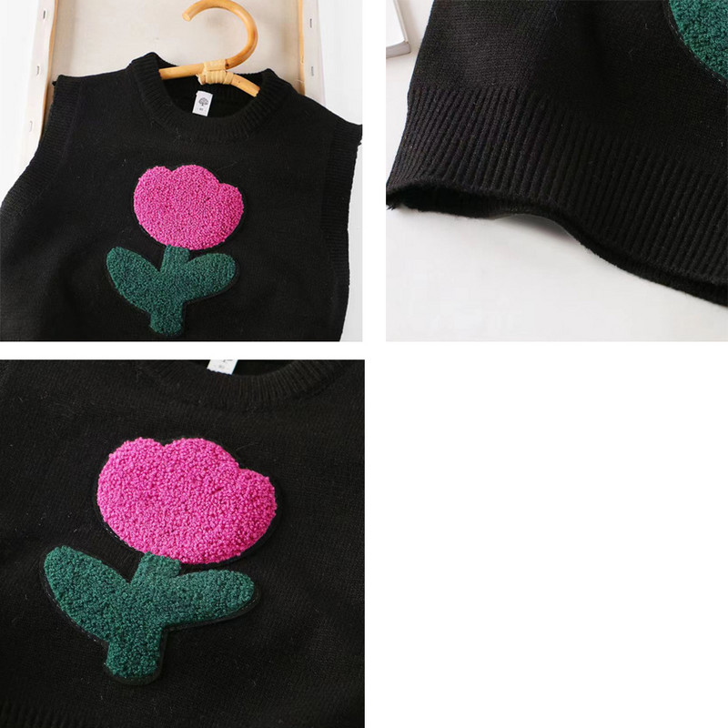 Bērnu veste bērniem, bieza veste, trikotāžas virsdrēbes, puķu veste meitenēm 2023. gada rudens ziemas kokvilnas bezpiedurkņu jakas ikdienas lietošanai