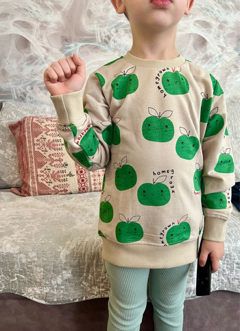 Jumping Meters Ново пристигане Суичъри с принт на ябълки Момичета Горещи продавани Детски дрехи Есенни ризи с дълъг ръкав