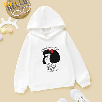 Harajuku Kawaii Παιδικά Mafalda Print Παιδικά Φούτερ Λευκό Ροζ Κίτρινο Φούτερ με κουκούλα για κορίτσια Hick Χειμερινά ρούχα από φλις μπλουζάκια