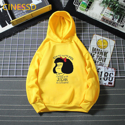 Harajuku Kawaii Παιδικά Mafalda Print Παιδικά Φούτερ Λευκό Ροζ Κίτρινο Φούτερ με κουκούλα για κορίτσια Hick Χειμερινά ρούχα από φλις μπλουζάκια