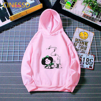 Harajuku Kawaii Παιδικά Mafalda Print Παιδικά Φούτερ Λευκό Ροζ Κίτρινο Φούτερ με κουκούλα για κορίτσια Hick Χειμερινά ρούχα από φλις μπλουζάκια