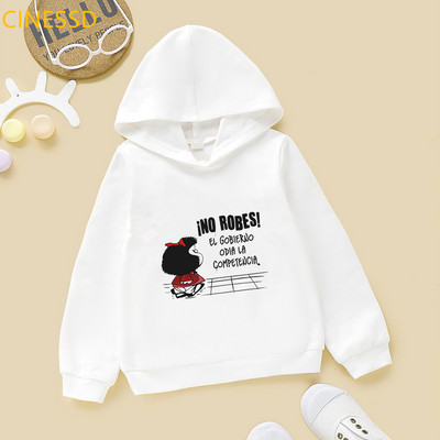 Harajuku Kawaii Παιδικά Mafalda Print Παιδικά Φούτερ Λευκό Ροζ Κίτρινο Φούτερ με κουκούλα για κορίτσια Hick Χειμερινά ρούχα από φλις μπλουζάκια