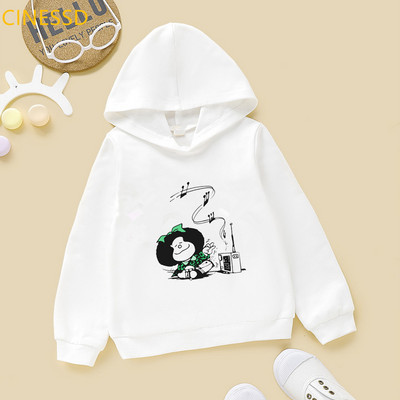 Harajuku Kawaii Παιδικά Mafalda Print Παιδικά Φούτερ Λευκό Ροζ Κίτρινο Φούτερ με κουκούλα για κορίτσια Hick Χειμερινά ρούχα από φλις μπλουζάκια