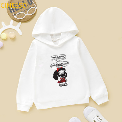 Harajuku Kawaii Παιδικά Mafalda Print Παιδικά Φούτερ Λευκό Ροζ Κίτρινο Φούτερ με κουκούλα για κορίτσια Hick Χειμερινά ρούχα από φλις μπλουζάκια